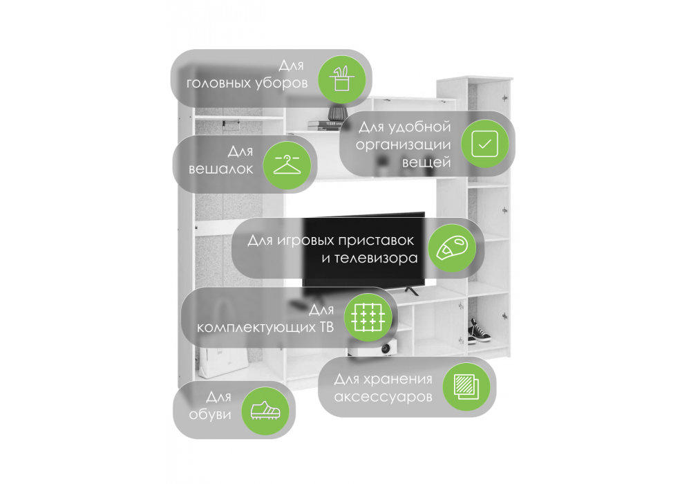 Готовая гостиная Woodville Бертелена дуб крафт серый, серый графит