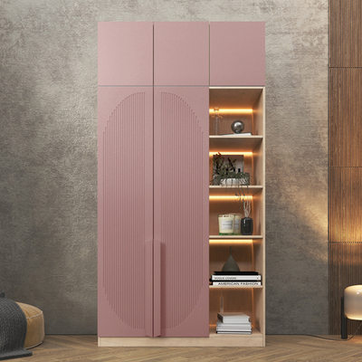 Шкаф Агератум МДФ двухсекционный с антресолью и стеллажом Лайн бохо (0,27) А10017 матовая - Дуб Сонома 3025  150*60*220