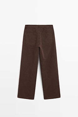 Massimo Dutti Брюки из смесовой льняной ткани с декоративной строчкой, шоколадный