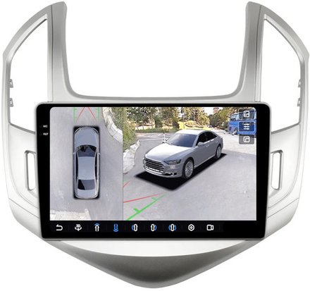 Магнитола для Chevrolet Cruze 1 2012-2015 (рамка серебро) - FarCar BX261M-360 монитор 9.5" 2K QLED на Android 13, 6Гб+128Гб, CarPlay, 4G SIM-слот, 4 камеры в комплекте