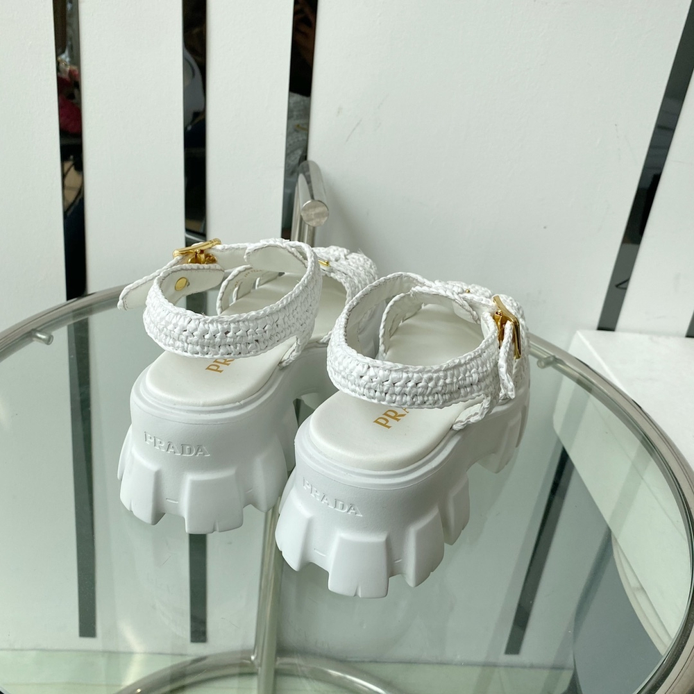 Prada Monolith Crochet Cage Sandals