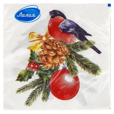 Салфетки бумажные 33*33 Лилия Снегирь, 2 слоя, 20л