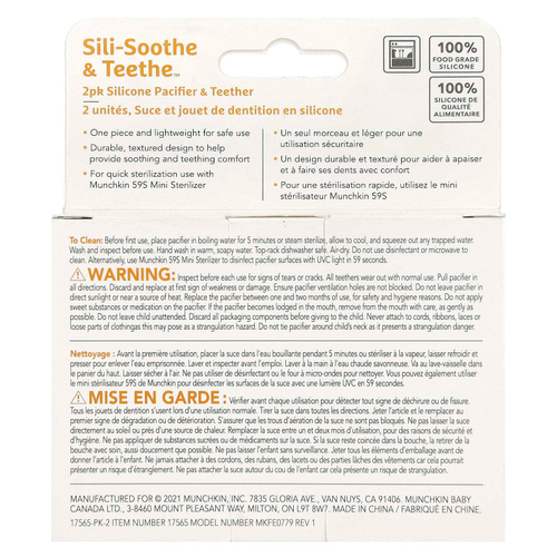 Munchkin, Sili-Soothe & Teethe ™, силиконовая соска и прорезыватель, от 3 месяцев, светло-розовый / светло-фиолетовый, 2 шт. В упаковке