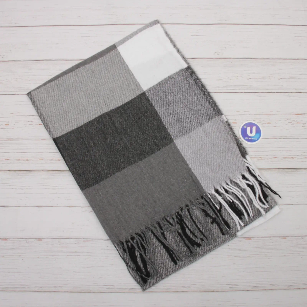 Палантин - шарф «ZIMA», принт в клетку, цвет черный/серый, 180*70см (230гр)