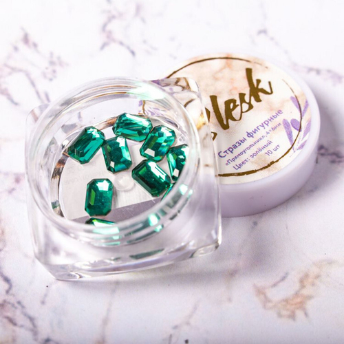 Blesk, Стразы фигурные "Прямоугольник", цвет зеленый 4*6 мм (10 шт)