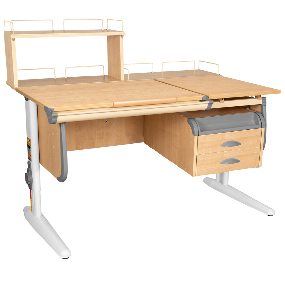 Растущая парта СУТ 25 с задними полками СУТ.15.210 и СУТ.15.240 и навесной тумбой (1200×880 мм)