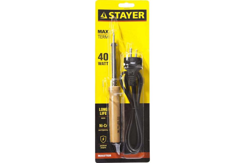 Паяльник Stayer с деревянной рукояткой MASTER MAXTerm 40 Вт конус 55310-40