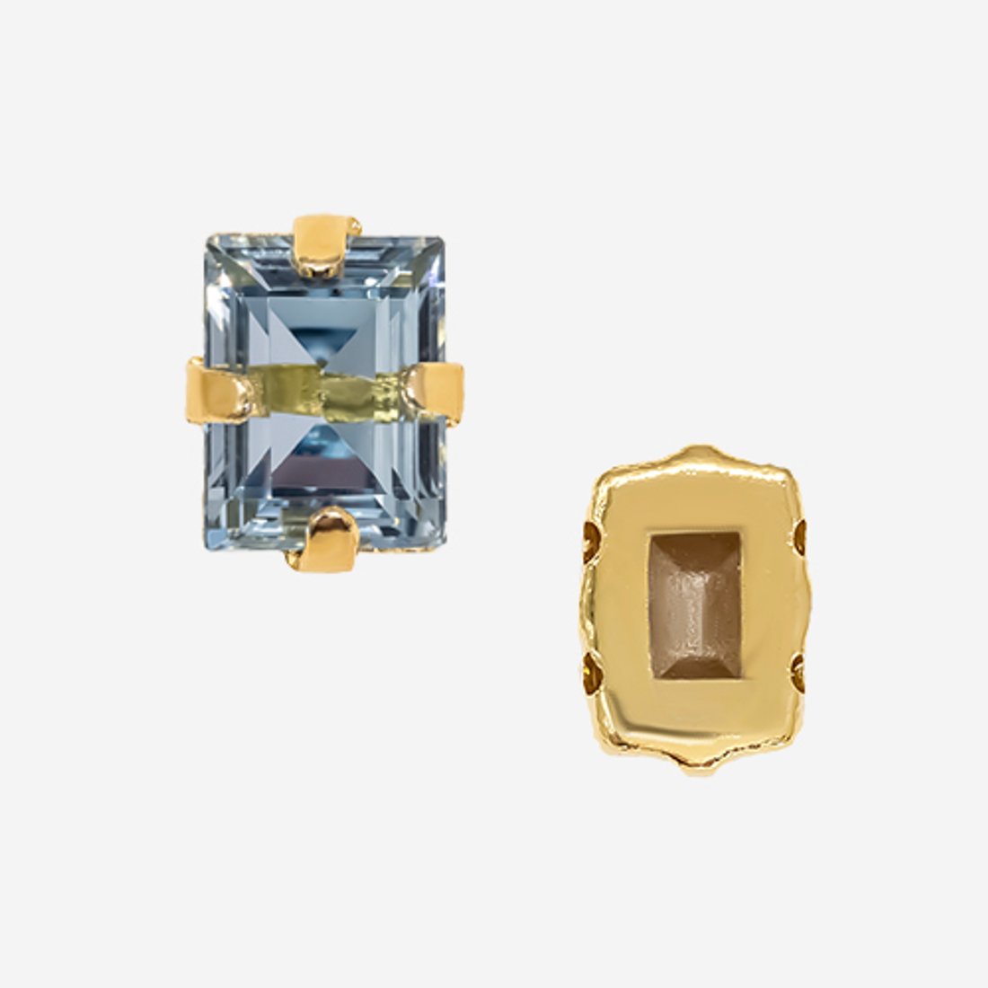 Прямоугольник (Step Cut Fancy Stone) в цапах, оттенок "Light Sapphire", 9*7мм, позолота