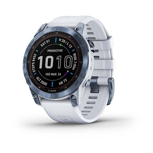 Garmin Fenix 7 Sapphire Solar титановый корпус цвета "Синий минерал", силиконовый ремешок белого цвета