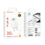 Сетевой адаптер питания BOROFONE BA94A PD 30W QC 3.0 + кабель Lighting-Type-C (белый)