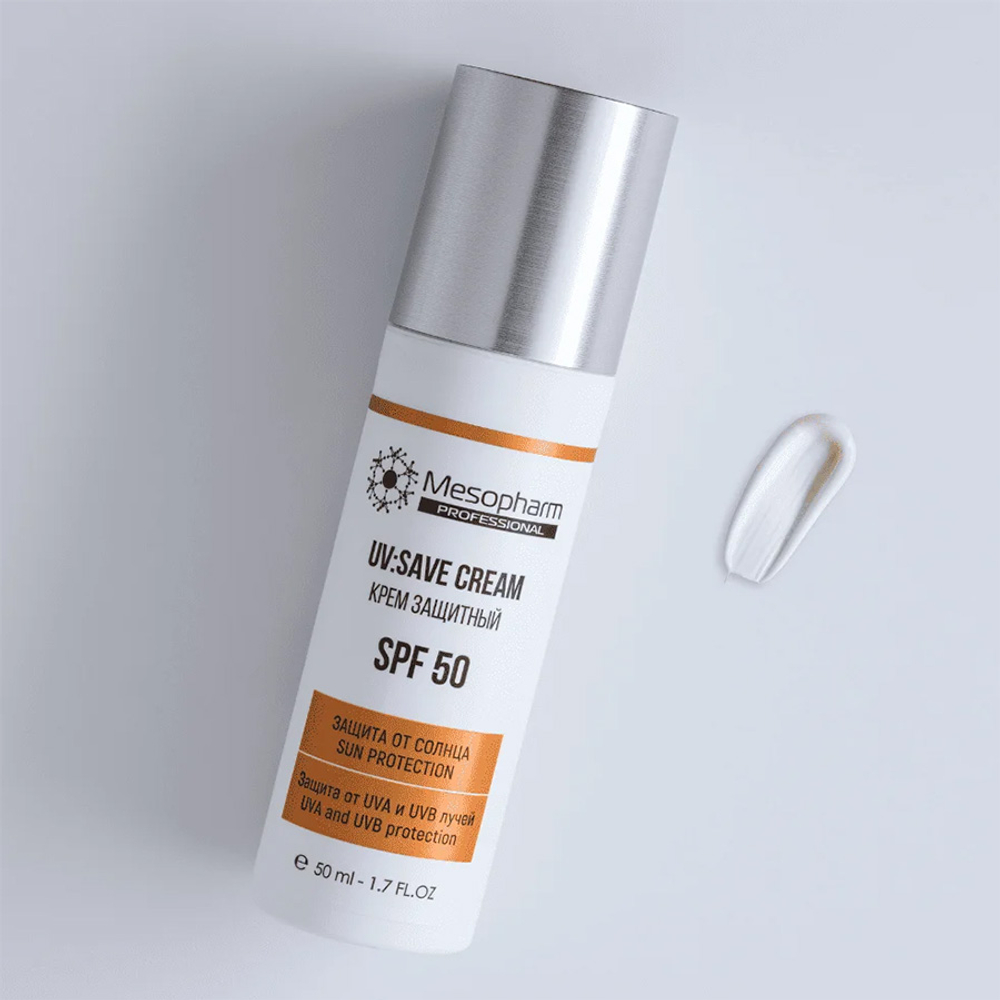 Дневной защитный крем SPF50 с высокой степенью защиты от UVA и UVB лучей Mesopharm Professional UV Save Cream 50мл