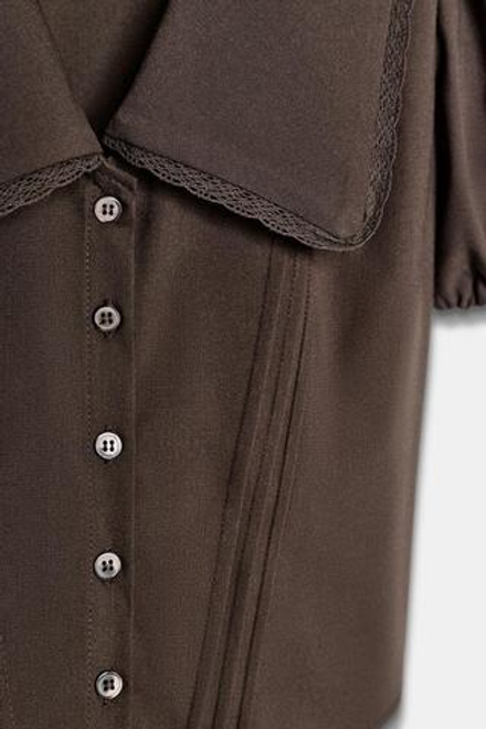 ZARA ТОП С БОЛЬШИМ ОТЛОЖНЫМ ВОРОТНИКОМ И ОБЪЕМНЫМИ РУКАВАМИ, КОРИЧНЕВЫЙ