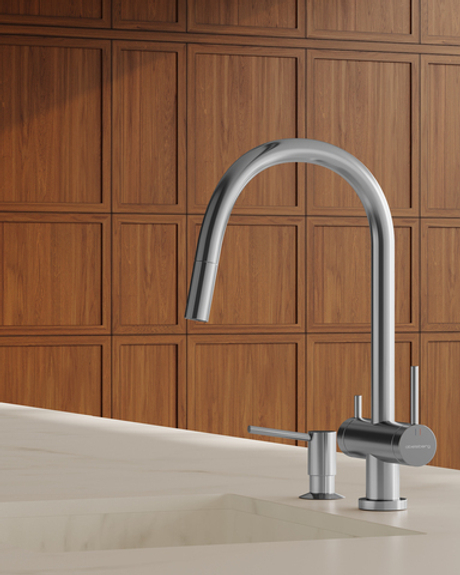 Смеситель для кухни Abelsberg Aera EMF71709CH c вытяжным изливом и возможностью подключения фильтра для воды, цвет глянцевый хром