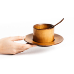 Деревянный набор - кофейная пара и ложка из древесины кедра. NC18