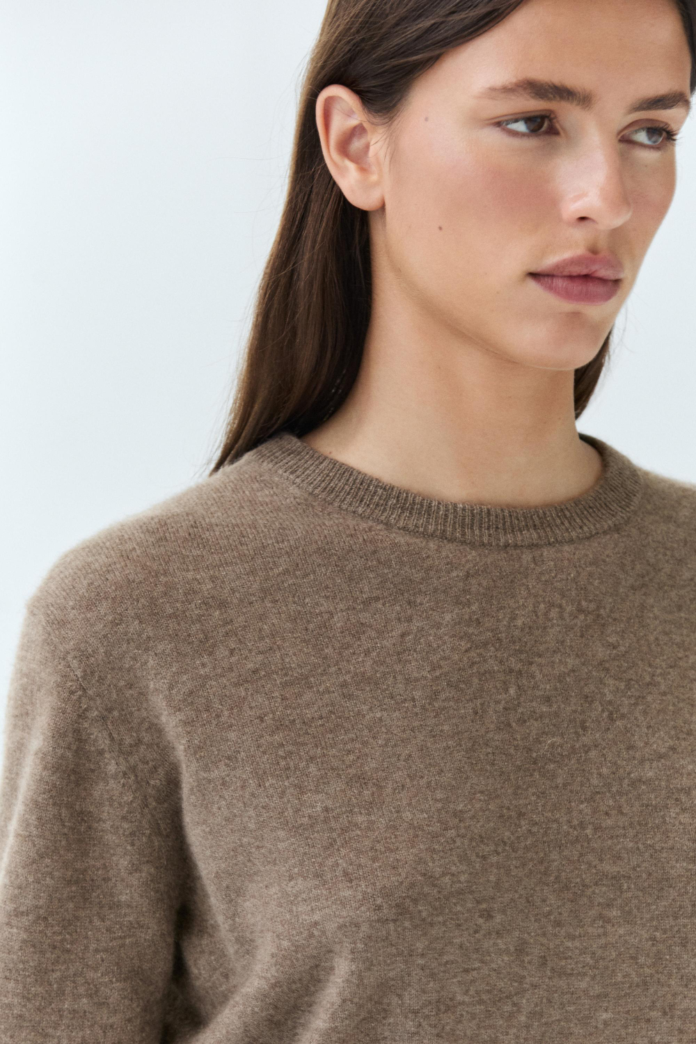 Massimo Dutti Свитер из 100% кашемира с длинными рукавами, кротово-коричневый