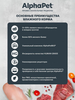 Влажный полнорационный корм для беременных, кормящих собак и щенков AlphaPet WOW, индейка и потрошки ломтики в соусе 100 гр. 15 упаковок