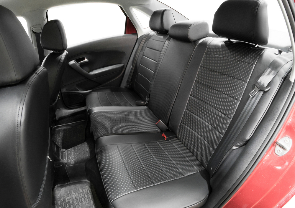 Авточехлы Rival Строчка (зад. спинка 40/60) для сидений Volkswagen Polo V седан 2010-2020, эко-кожа, черные, SC.5801.1