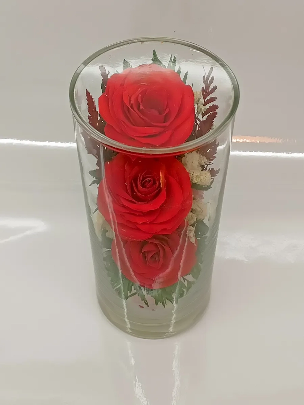 натуральные кустовые розы в стекле, вакуум*