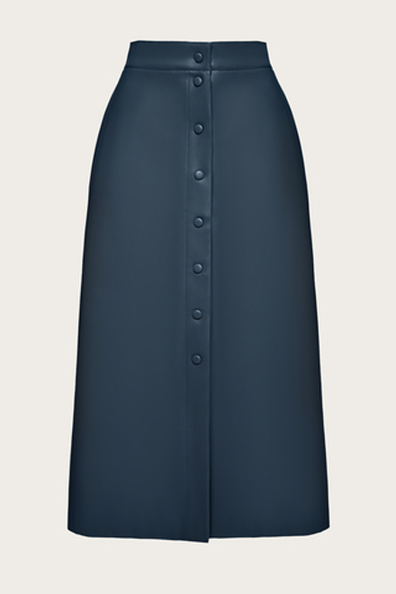 Темно-синяя юбка-миди из эко-кожи