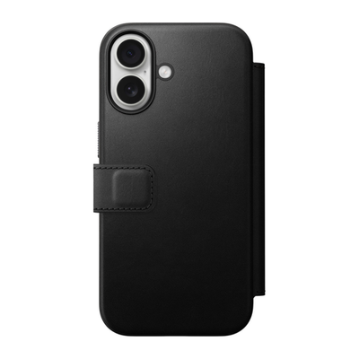 Кожаный чехол-книжка MagSafe Nomad Modern Leather Folio для iPhone 17 Гибридный укреплённый чехол из натуральной цельнозерновой кожи с сенсорной накладкой для Контроллера камеры. Есть отделение для купюр и встроенный картхолдер — вмещает до трёх карт