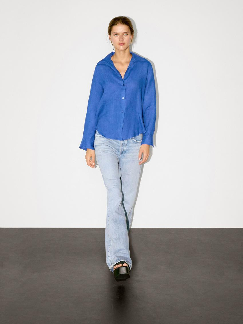 Massimo Dutti Рубашка из 100% льна, синий