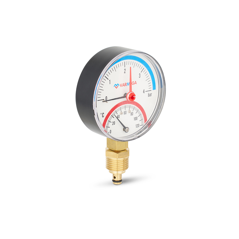 Термоманометр радиальный Varmega - 1/2" (D-80мм, шкала 0-4 бар / 0-120°C)