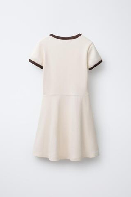 ZARA ПЛАТЬЕ В РУБЧИК С ТЕКСТОМ, ЭКРЮ
