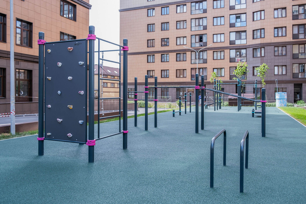 Детский воркаут комплекс с канатом, кольцами, скалодромом и шведской стенкой