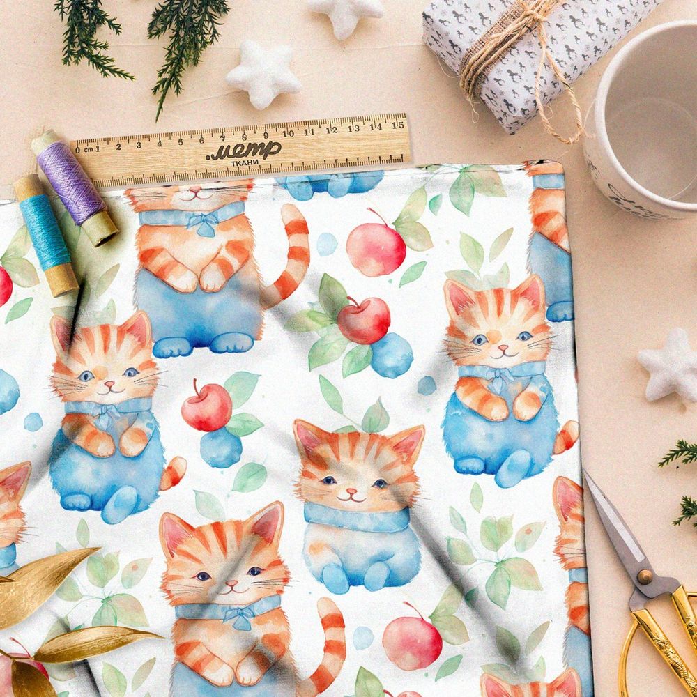 Ткань премиум Оксфорд 600D акварельные коты
