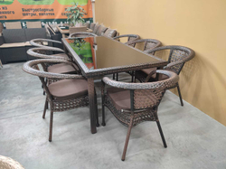 Комплект мебели из искусственного ротанга стол Египет + 8 кресел Руардин Dark Brown