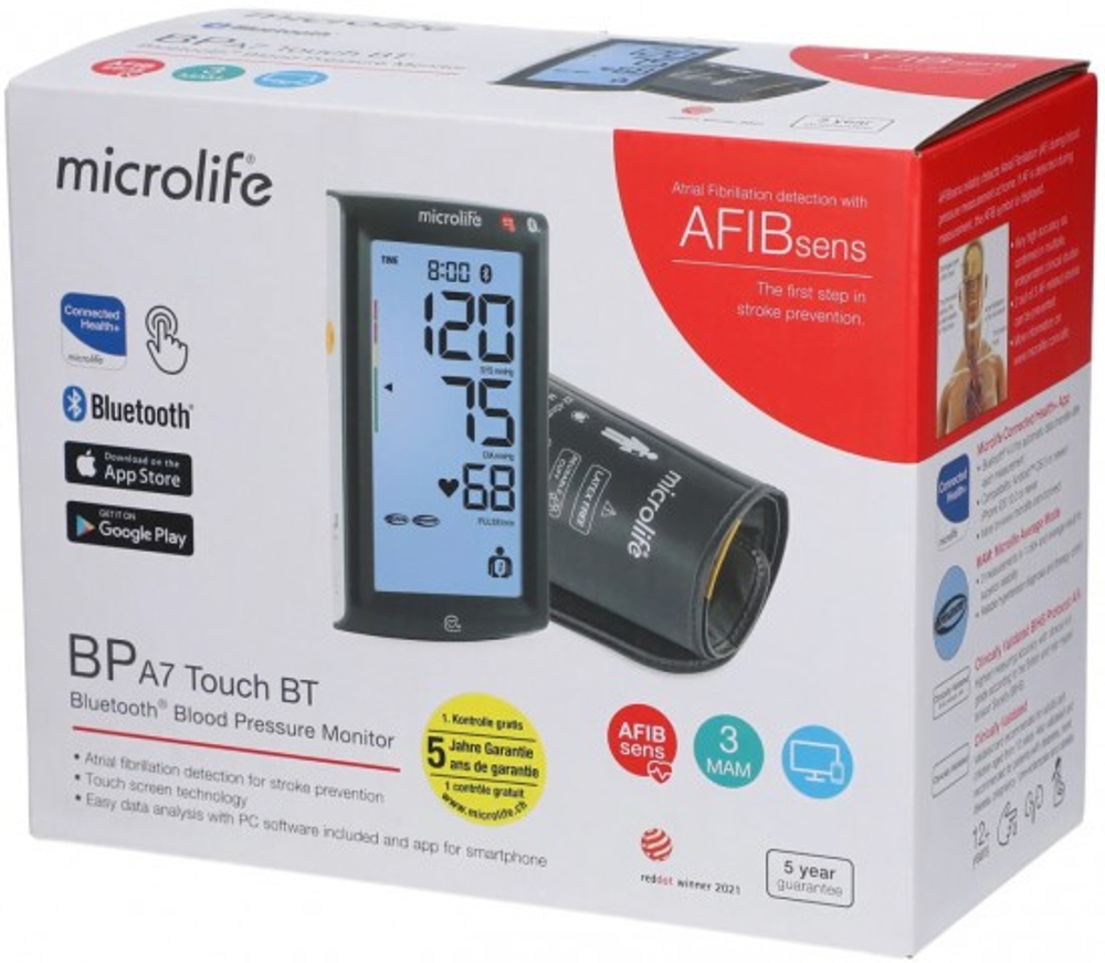 Тонометр автоматический Microlife BP A7 Touch BT с передачей данных через Bluetooth® и сенсорным экраном (22–42 см)