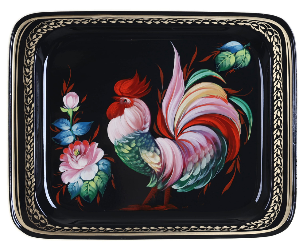 Жостовский поднос декоративный, размер 33х26 см (A13), металлический