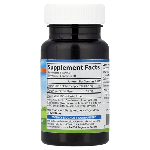 Carlson, коэнзим Q10, 50 мг, 30 капсул