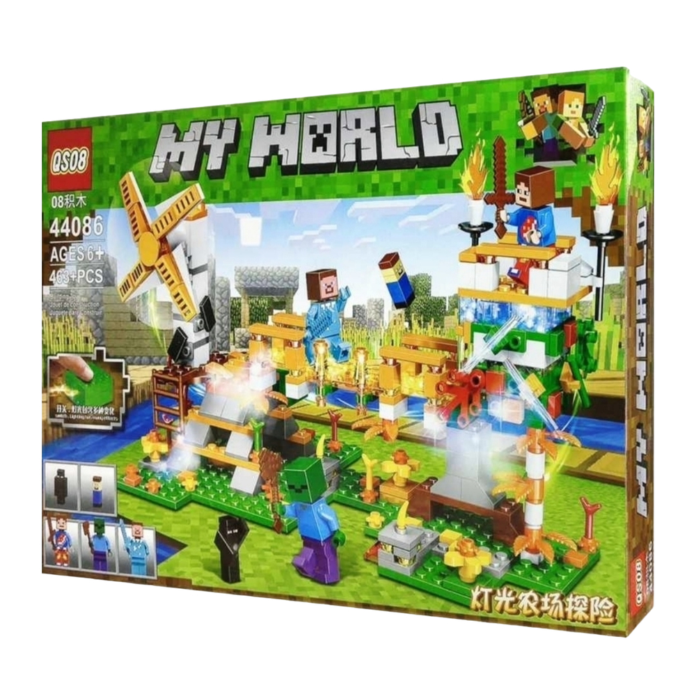 Конструктор Майнкрафт QS08, MY WORLD 44086 "Солнечная мельница - Золотой Мост" с LED подсветкой 463 деталей