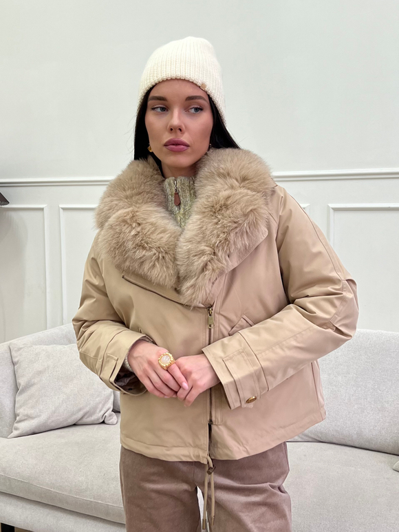 Парка Extra Lux с натуральным мехом бежевый