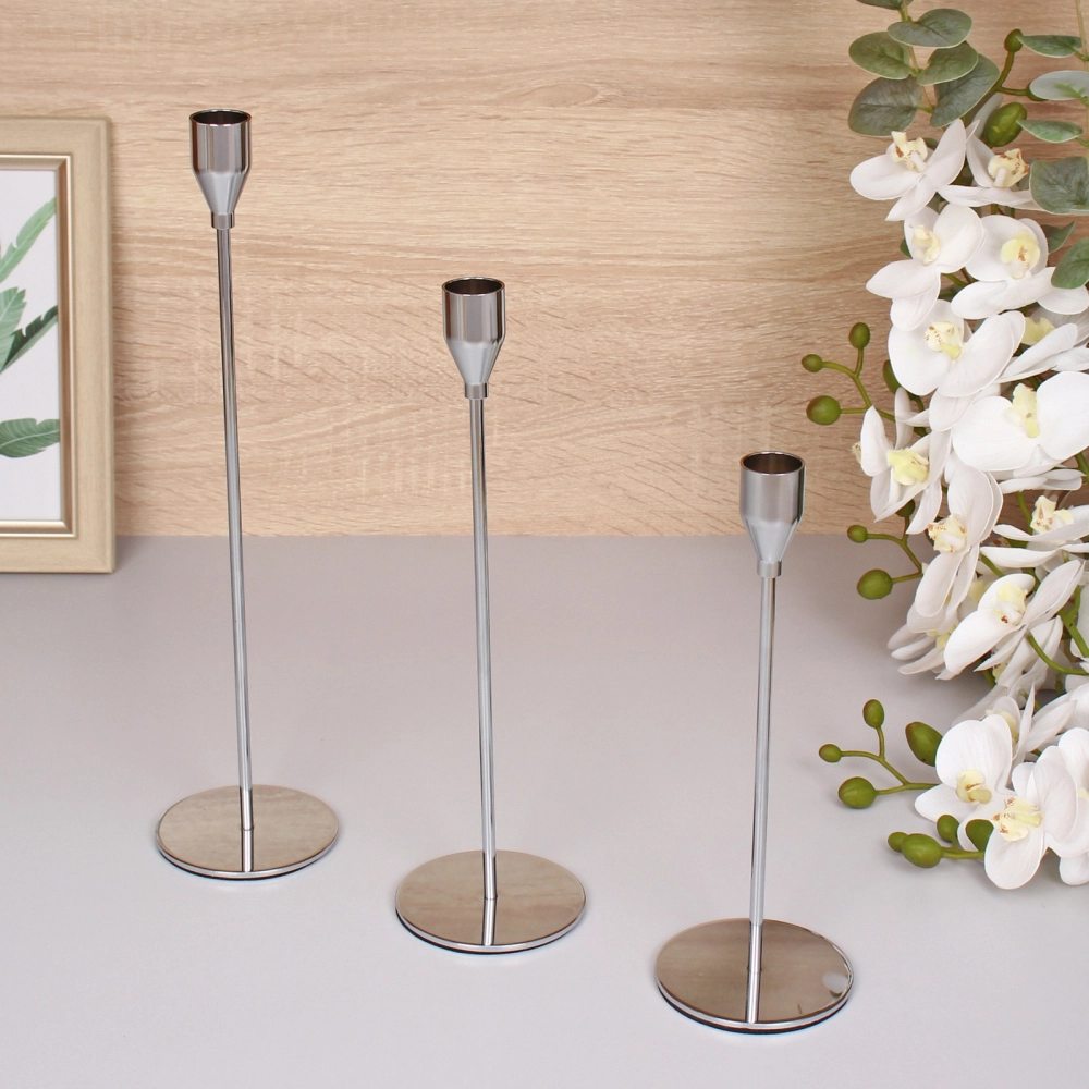 Подсвечники «SUNSHINE» 23 /28/32 см (набор 3 шт), Серебро