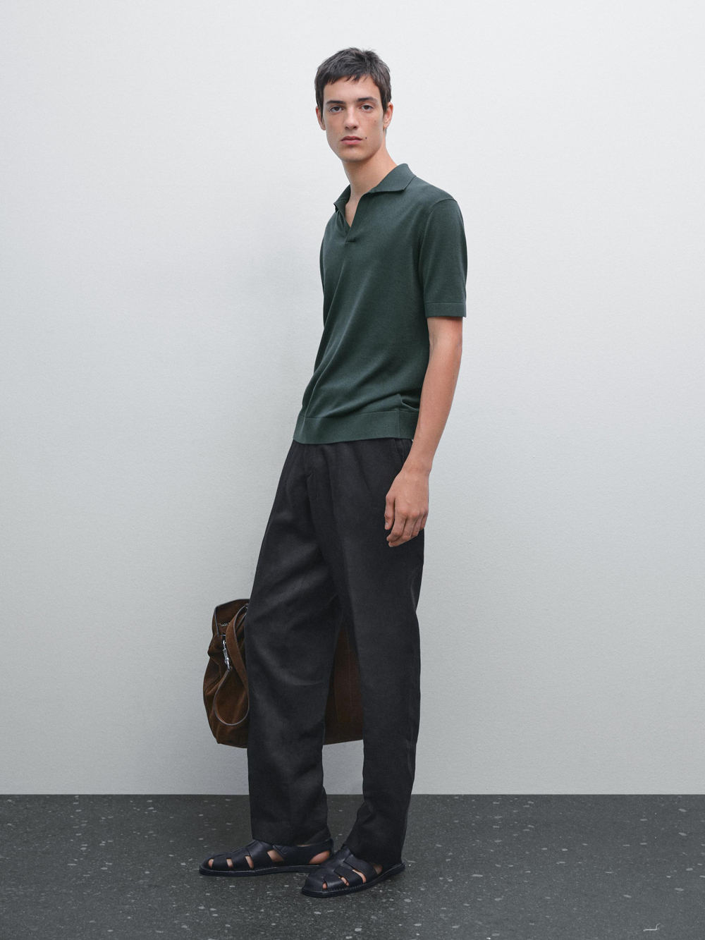 Massimo Dutti Вязаная футболка-поло с V-образным вырезом, бирюзово-зеленый