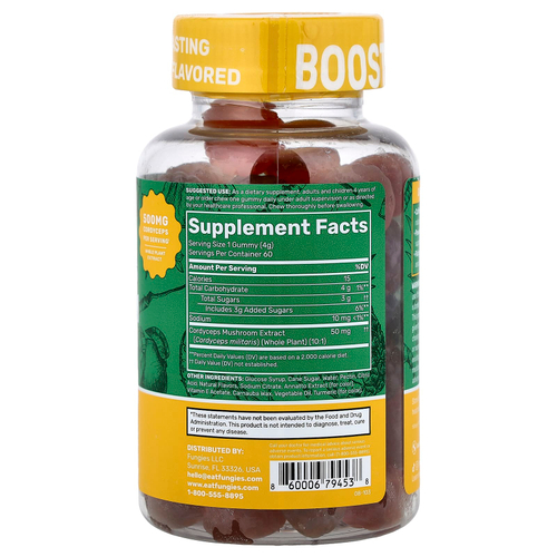 Fungies, жевательные таблетки для повышения уровня энергии с грибами кордицепс, манго и ананасом, 60 жевательных таблеток с пектином