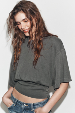 ZARA ТОП ИЗ ФЛАМЕ С ПОЯСОМ, СЕРЫЙ