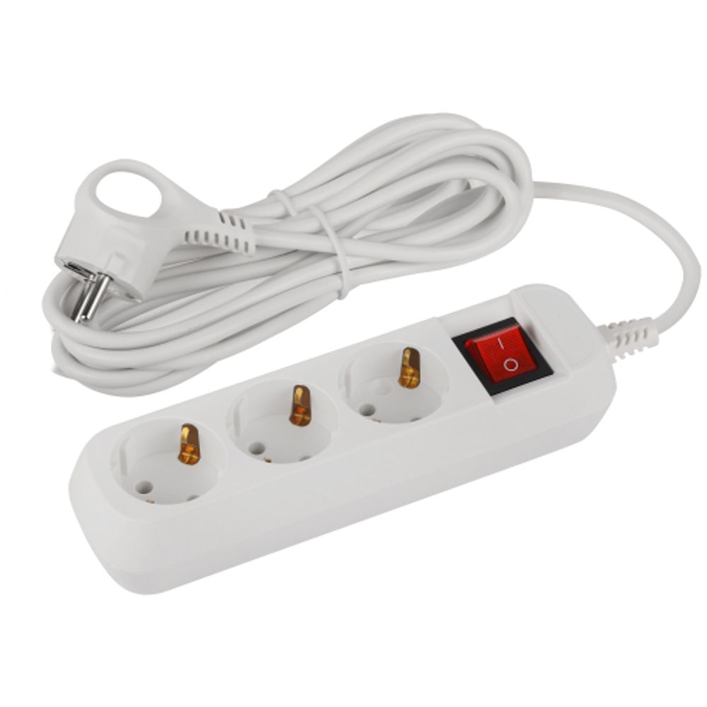 Удлинитель электрический ЭРА UDL-10-350-ES Greenline 3 розетки с заземлением с выключателем 5м ПВС 3x0.75мм2 | Бытовые удлинители