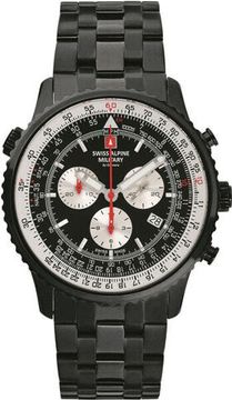 С браслетом Мужские наручные часы с черным браслетом Swiss Alpine Military 7078.9177 chrono mens 45mm 10ATM