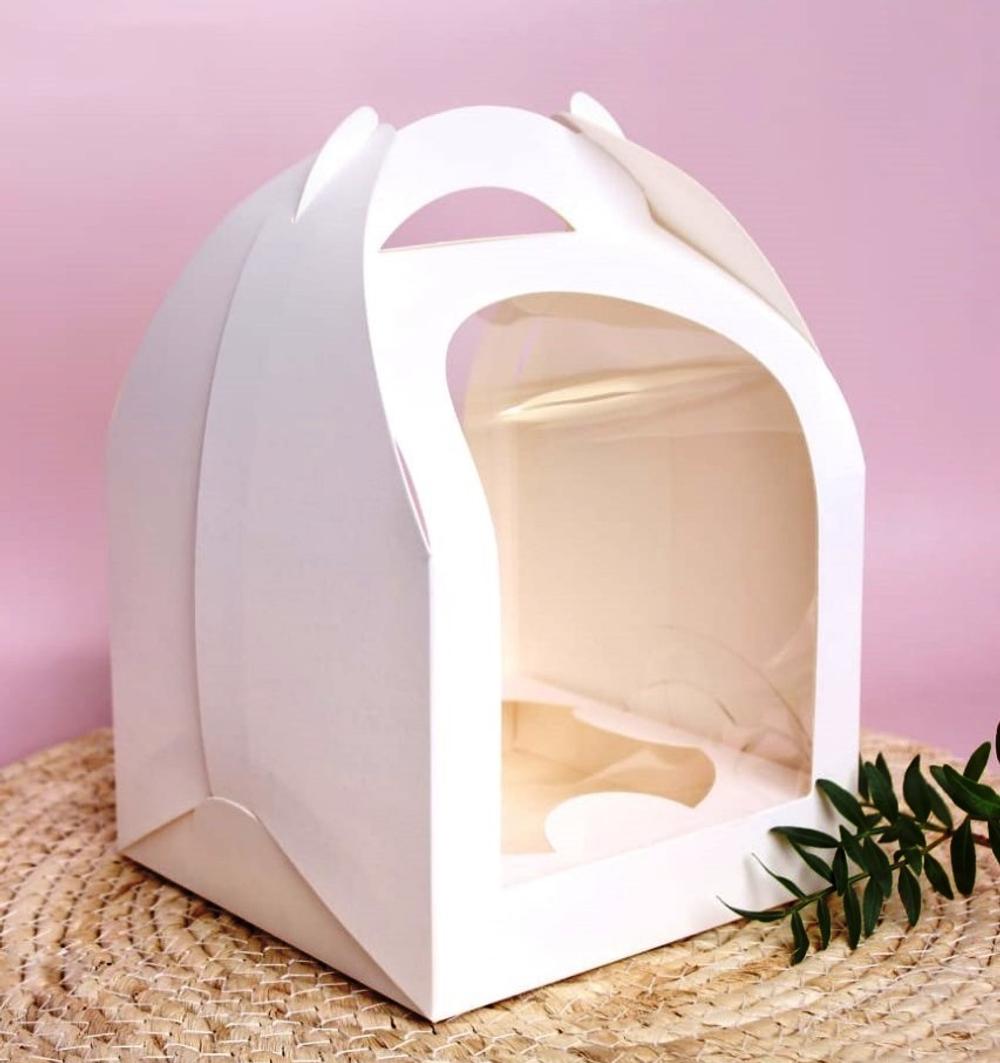 Коробка для кулича с двумя полукруглыми окнами 18х18х27,5 см.