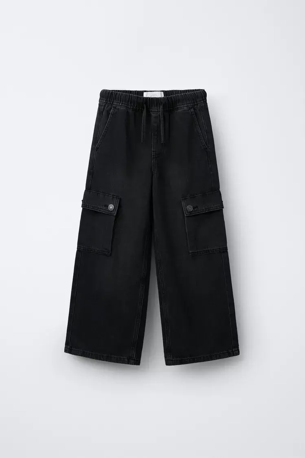 ZARA ДЖИНСОВЫЕ БРЮКИ КАРГО, ЧЕРНЫЙ