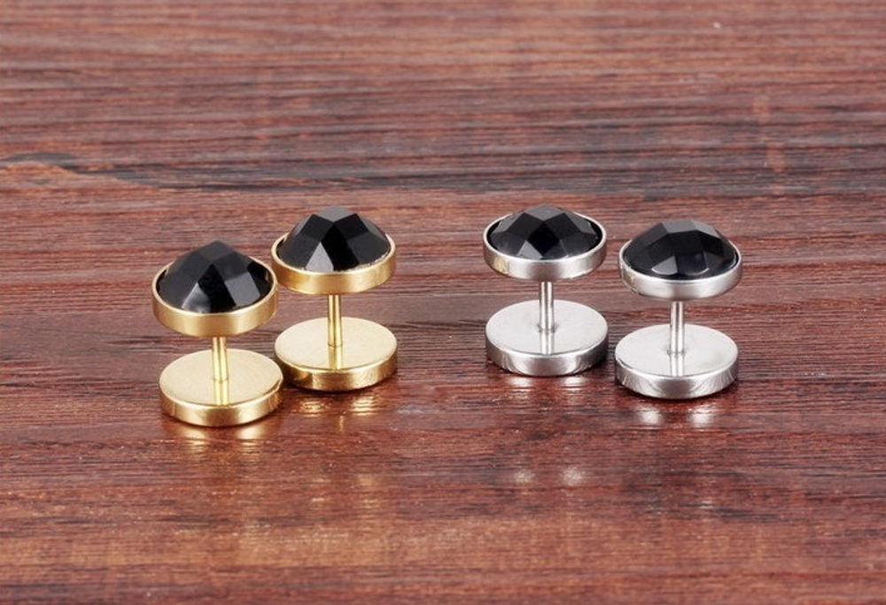 Серьги гвоздики с чёрным камнем Steelman 87994