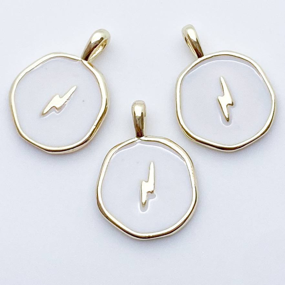 Подвеска Молния, цвет золото+белый, размер 17*13 мм, цена за 1 шт