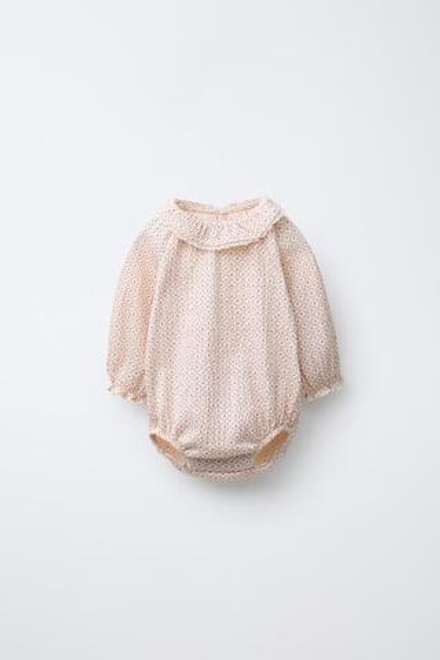 ZARA БОДИ С КРУЖЕВОМ И ЦВЕТОЧНЫМ ПРИНТОМ, СВЕТЛЫЙ ЭКРЮ