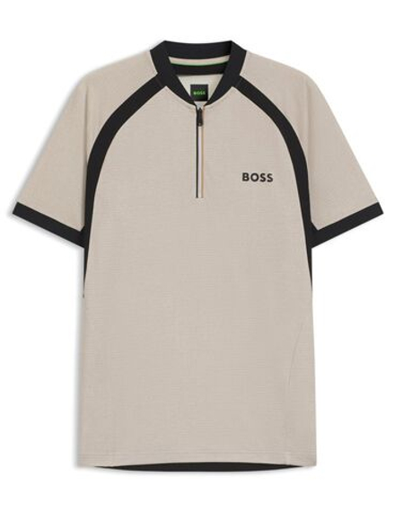 Мужская теннисная футболка BOSS MatchМяч TOC Zip-Neck Slim-Fit - light beige