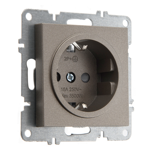 Розетка с заземлением ARVIA Electric, со шторками, 16А 250В, мокко 50062000243