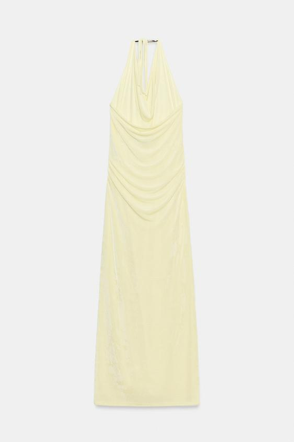 ZARA ДЛИННОЕ ПЛАТЬЕ С ХАЛТЕРОМ И ДЕТАЛЬЮ, СВЕТЛО-ЖЕЛТЫЙ