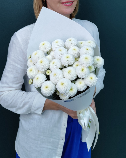 Белоснежный букет белой хризантемы сантини(00360)
